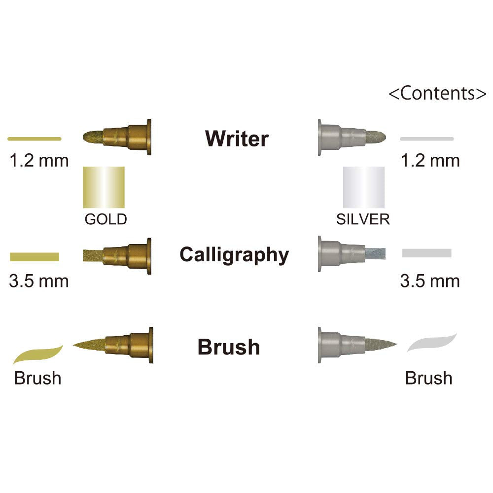 Kuretake Zig Gold and Silver pens Assortment Set, Professional Quality for Artist, Christmas Card, Brush Lettering, Illustration, Card Making, Writing, AP-Certified, Made in Japan