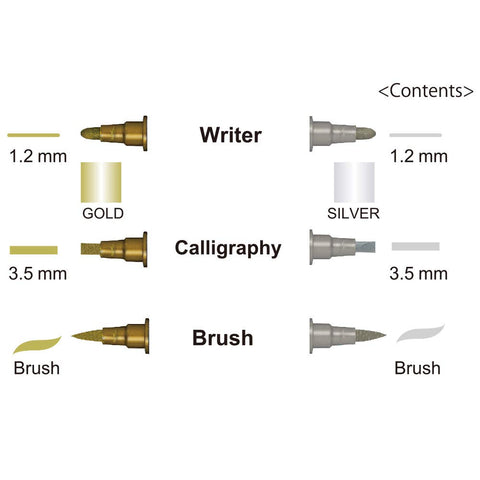 Kuretake Zig Gold and Silver pens Assortment Set, Professional Quality for Artist, Christmas Card, Brush Lettering, Illustration, Card Making, Writing, AP-Certified, Made in Japan
