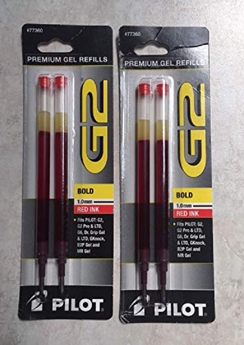 Pilot, G2 Gel Ink Refills, Bold Point 1 mm, Red, Pack of 2