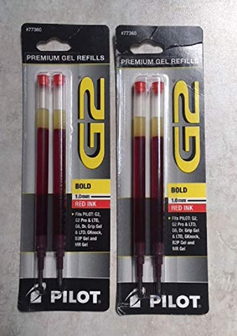 Pilot, G2 Gel Ink Refills, Bold Point 1 mm, Red, Pack of 2