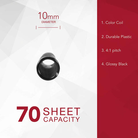 GBC Binding Spines / Spirals / Coils, 10mm, 70 Sheet Capacity, 4:1 Pitch, Color Coil, Black, 100 Pack (9665020)
