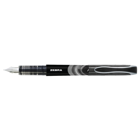 Zebra Pen, Fountain Pen, 0.6mm Fine Point, Stainless Steel Nib, Preloaded Black Ink, Smooth Ink Flow, Classic Black Barrels, No Cartridge Needed, 2-Pack (48312)