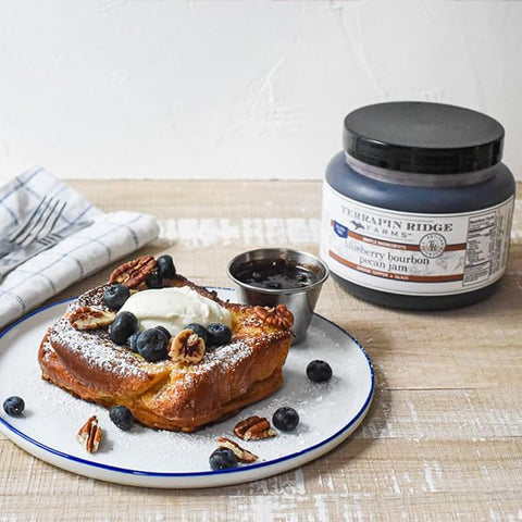 Terrapin Ridge Farms Blueberry Bourbon Pecan Jam - Sweet & Flavorful Jam with Blueberries, Pecans, Raisins, Cinnamon, and Bourbon - Perfect for Toast, Meats, and Desserts -1 Quart