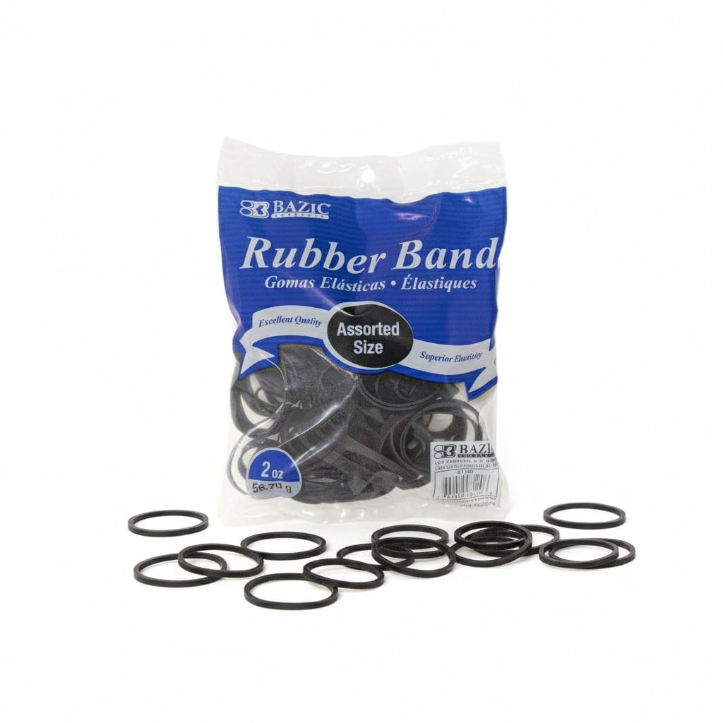 BAZIC Products Black Rubber Bands – Assorted Sizes, Heavy Duty Elastic Bands For Money, Office, School, Home Organization, Crafts, Durable Stretch Rubber Bands, 2 Oz (56.7 g), 1-Pack