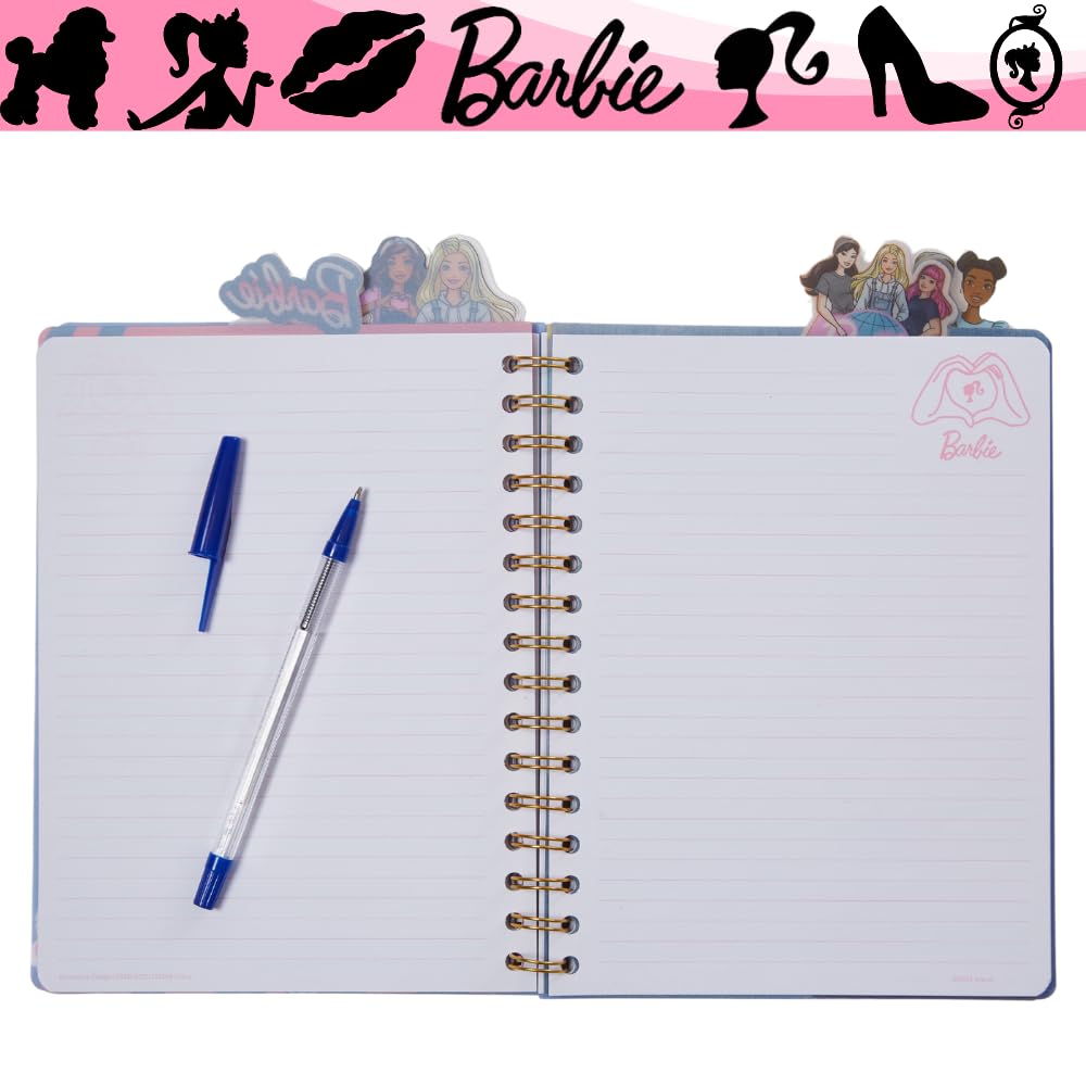 Barbie Tab Journal Notebook, Spiral Bound, 96 Lined Pages, 8 x 7 inches, Purple