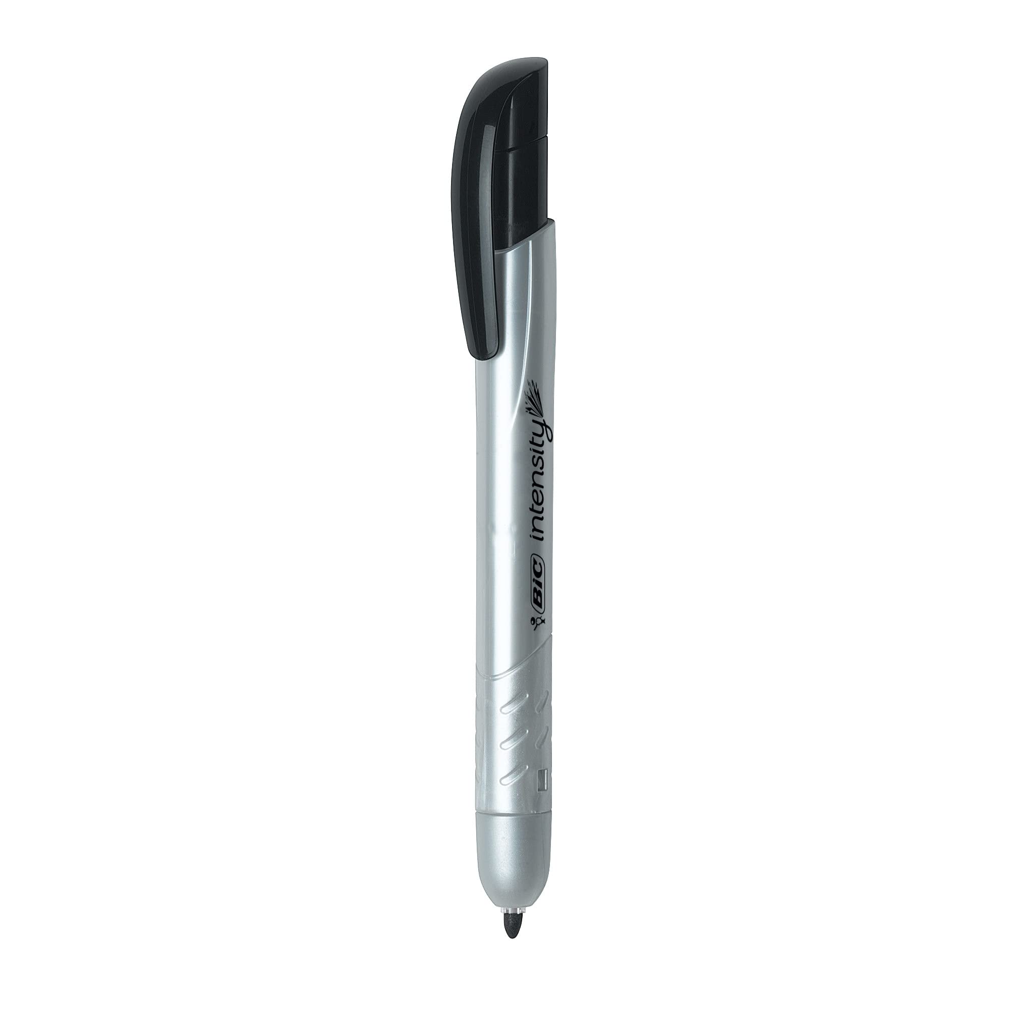 BIC Intensity Retractable Permanent Markers, Fine Point, Black, Pack Of 12 Markers
