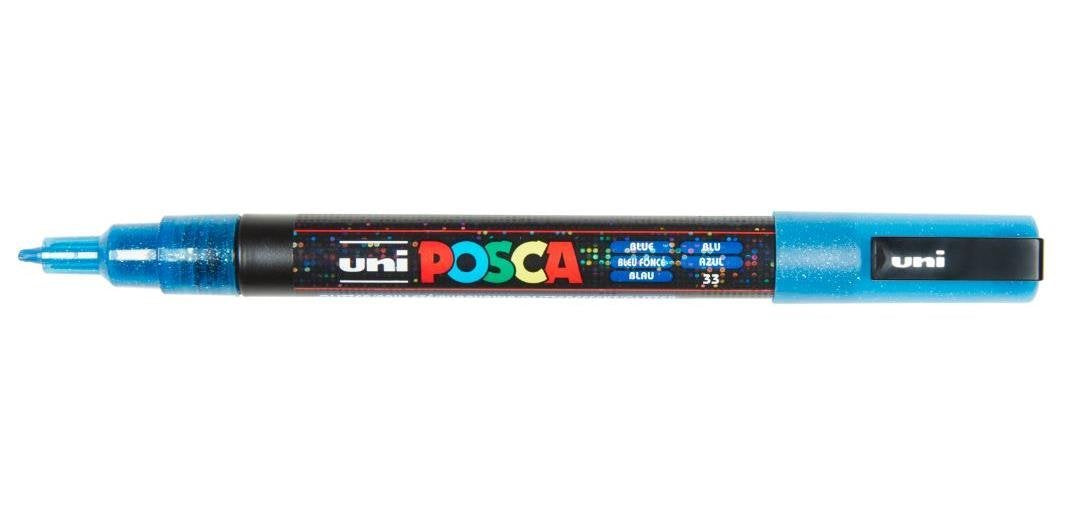 uni POSCA PC-3ML Water-Based Glitter Paint Markers, Reversible Fine Tip (0.9-1.3mm), Glitter Blue