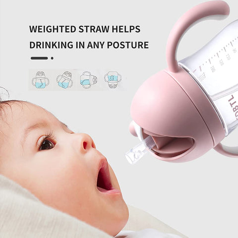 FDBTL Baby Straw Cup Soft Spout Sippy Cups Learner Cup with Removable Handles, Leak-Proof, Spill-Proof, A Straw Brush, Break-Proof Cups for Toddlers Infant (Pink 9oz)
