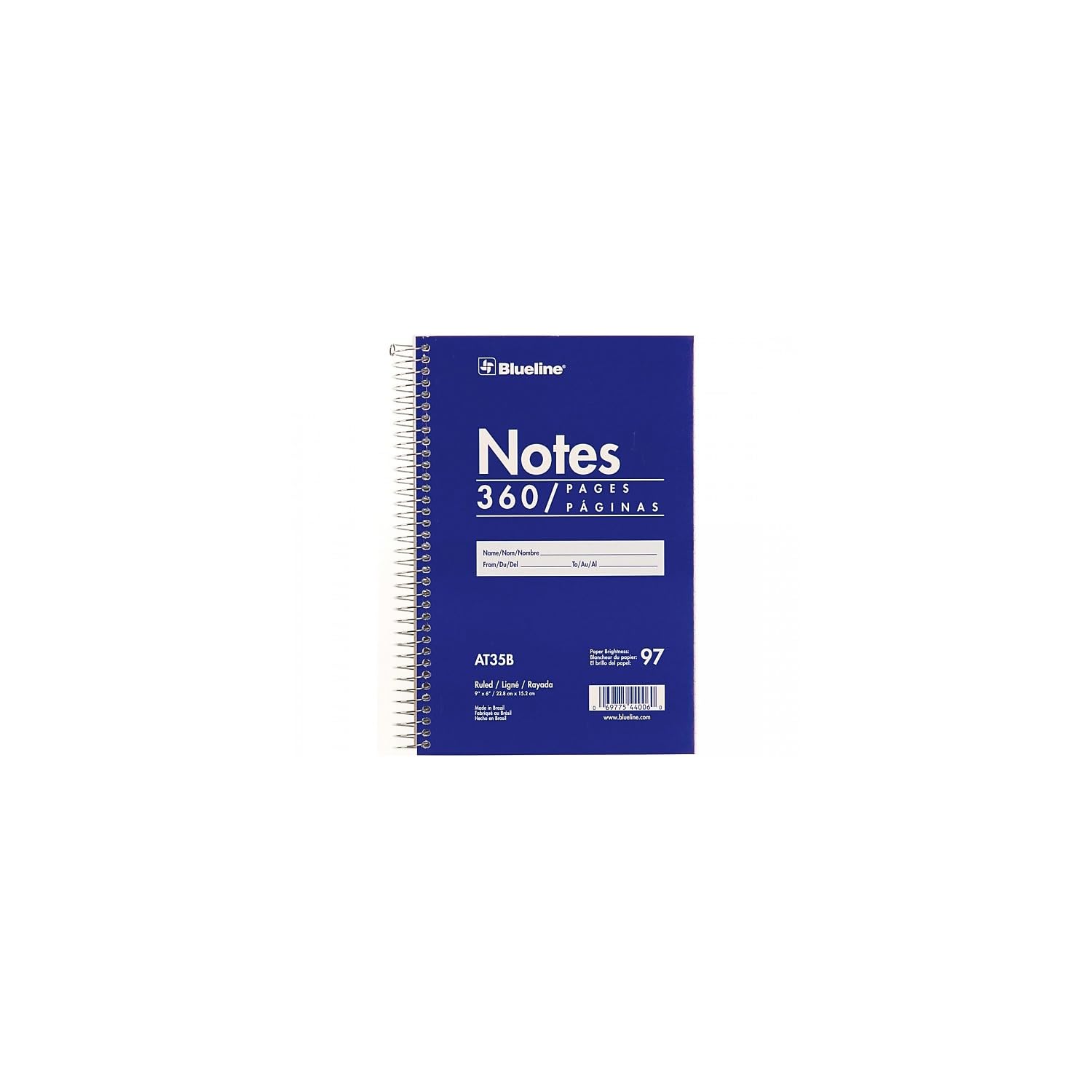 Blueline Steno Pad/Note Pad, Spiral Binding with Flexible Blue Cover, 9 x 6 x 0.813 Inches, 360 Pages (AT35B)