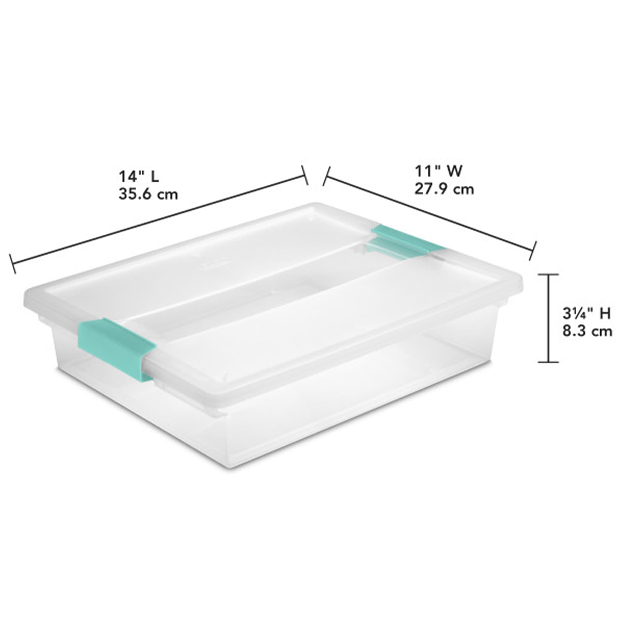 Sterilite Clip Box, Stackable Small Storage Bin with Latching Lid, Plastic Container to Organize Office, Crafts, Clear Base and Lid, Large, 1-Pack