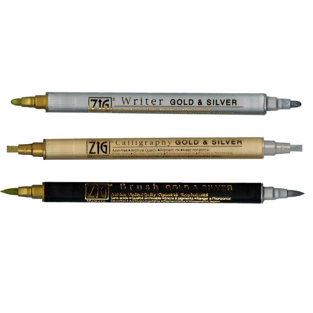 Kuretake Zig Gold and Silver pens Assortment Set, Professional Quality for Artist, Christmas Card, Brush Lettering, Illustration, Card Making, Writing, AP-Certified, Made in Japan