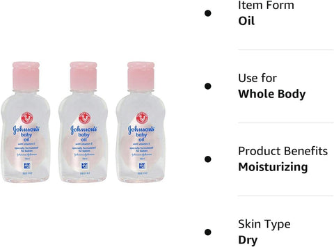 Johnson's Baby Massage Oil, 50 ml / 1.7 FL Oz - 3 Pack