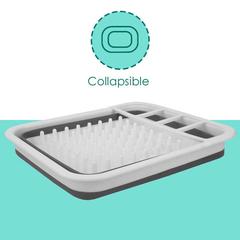 Home Basics Silicone and Plastic Easy Storage Collapsible Dish Rack and Cutlery Holder White