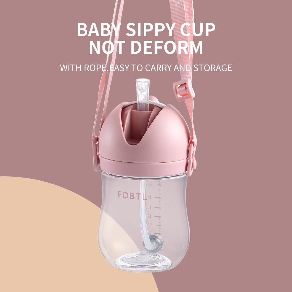 FDBTL Baby Straw Cup Soft Spout Sippy Cups Learner Cup with Removable Handles, Leak-Proof, Spill-Proof, A Straw Brush, Break-Proof Cups for Toddlers Infant (Pink 9oz)