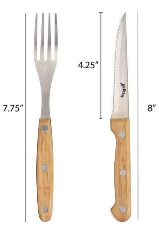 Jim Beam Set of 8 Ideal, Chicken, Pork and More-Steak Knives and Forks Made of Stainless Steel Blade and Contoure, Medium, Light Brown, JB0208