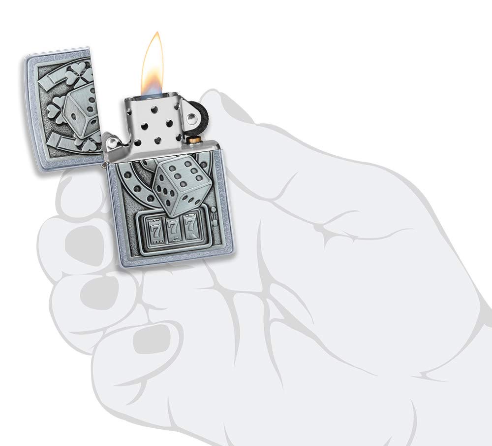 Zippo Lucky 7 Emblem Street Chrome Pocket Lighter, Silver, One Size