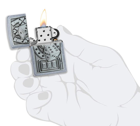 Zippo Lucky 7 Emblem Street Chrome Pocket Lighter, Silver, One Size