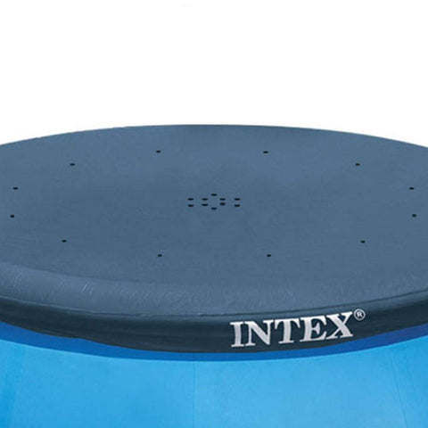 Intex 28021E Pool Cover: For 10ft Round Easy Set Pools – Includes Rope Tie – Drain Holes – 12in Overhang – Snug Fit