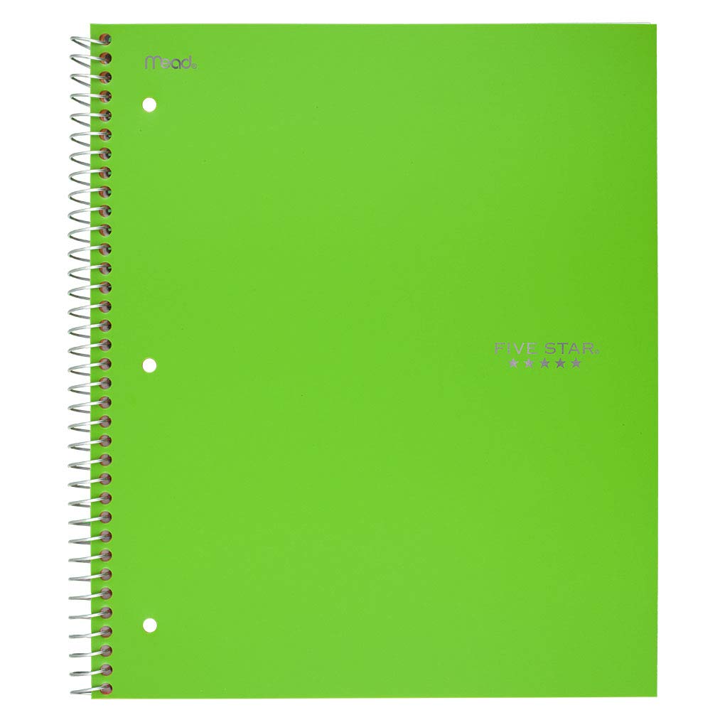 Five Star Spiral Notebook, 5 Subject, Wide Ruled Paper, 200 Sheets, 10-1/2" x 8", Lime (73204)