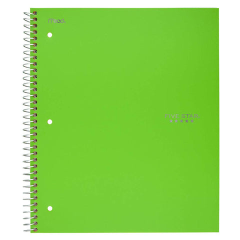 Five Star Spiral Notebook, 5 Subject, Wide Ruled Paper, 200 Sheets, 10-1/2" x 8", Lime (73204)