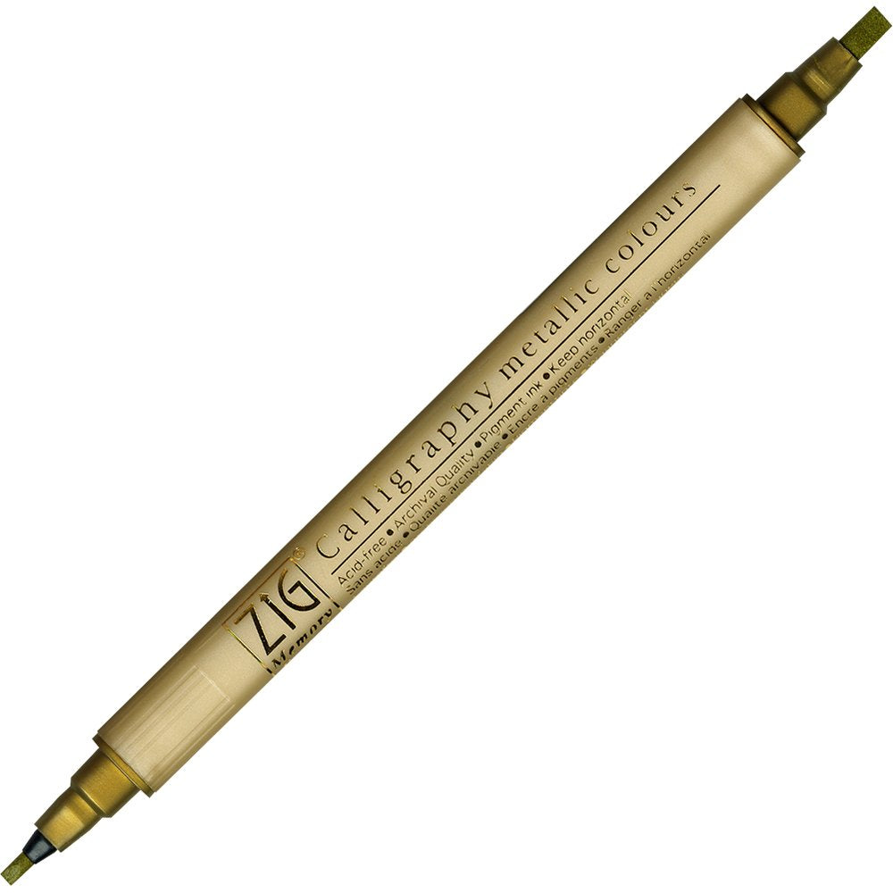 Kuretake Zig Memory System Twin Marker, Writer Metallic Colors, Gold (MS-8400-101)