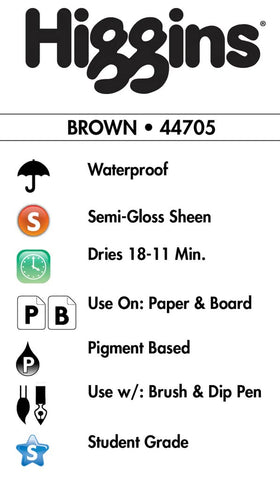 Higgins Pigmented Drawing Ink, Brown, 1 Oz Bottle (44705)