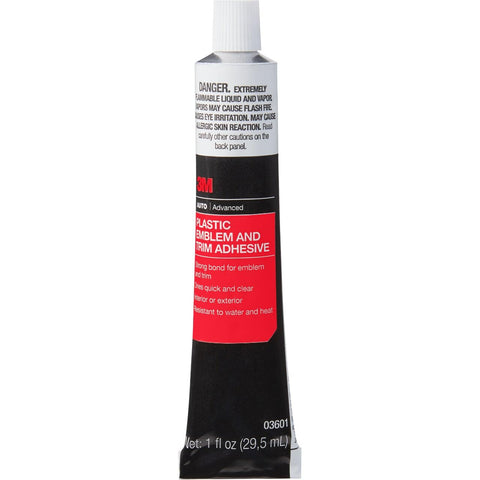 3M Plastic Emblem & Trim Adhesive (03601), 1 fl oz Tube – Clear-Drying Auto Glue for Plastic and Metal Trim, Emblems, Moldings, Interior or Exterior Use, Quick-Setting, Weather-Resistant Adhesive