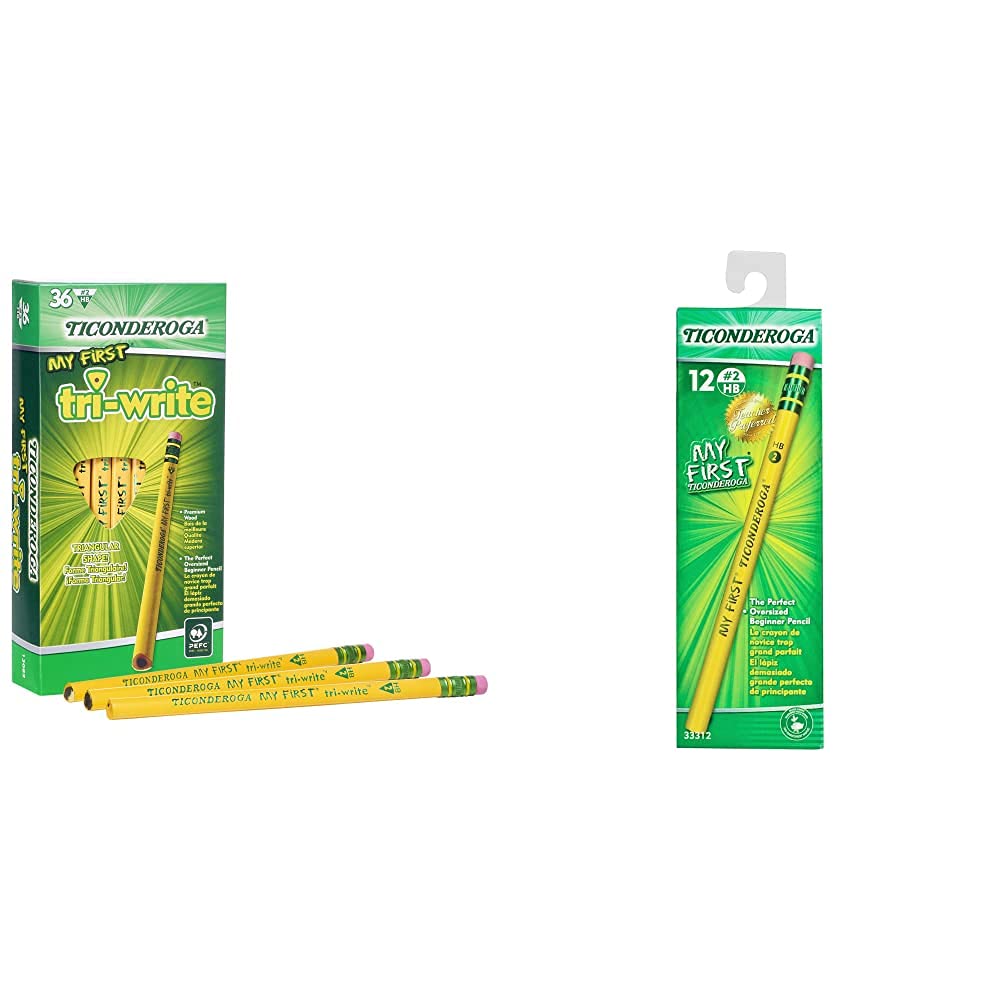 Ticonderoga My First Tri-Write Wood-Cased Pencils (36 Count) and Ticonderoga My First Wood-Cased Pencils (12 Count)