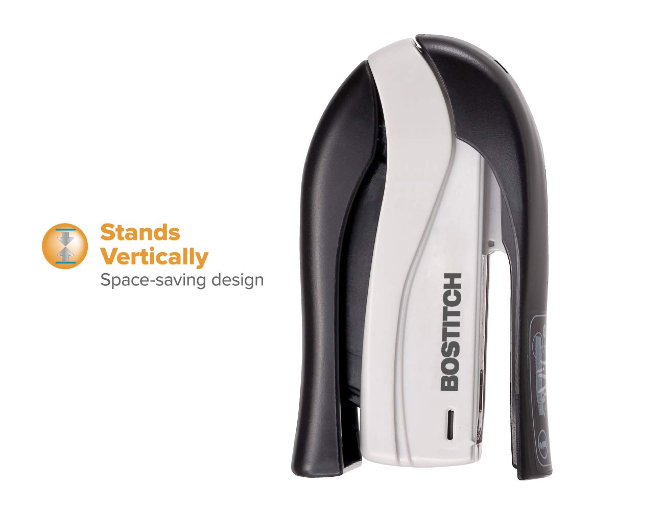 Bostitch Office inSHAPE Compact Stapler, 15 Sheet Capacity, One Finger, No Effort, Spring Powered, Black/Gray