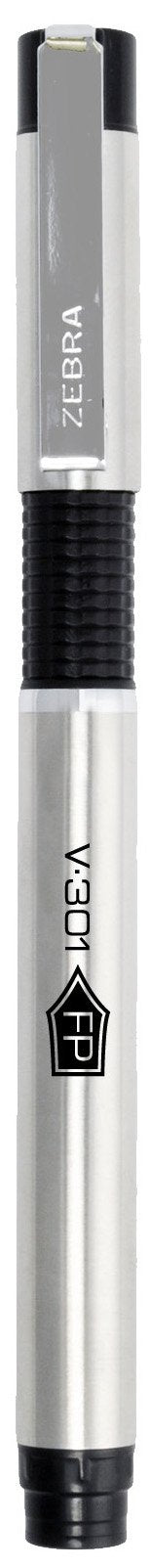 Zebra Pen V-301 Fountain Pen, Stainless-Steel Barrel, Fine Point, 0.7mm, Black Ink, 1-Pack with Refill (48111)