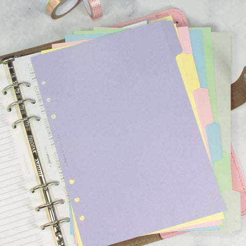 Filofax B1326144, 6-tab index Organizer refill, A5 size, Pastel colors, Blank