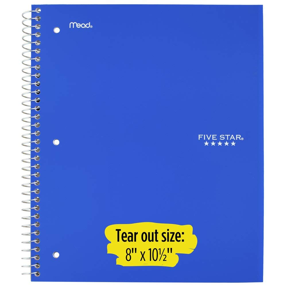 Five Star Spiral Notebooks, 2 Pack, 5-Subject, Wide Ruled Paper, 10-1/2" x 8", 200 Sheets, Cobalt Blue, Red (38410)