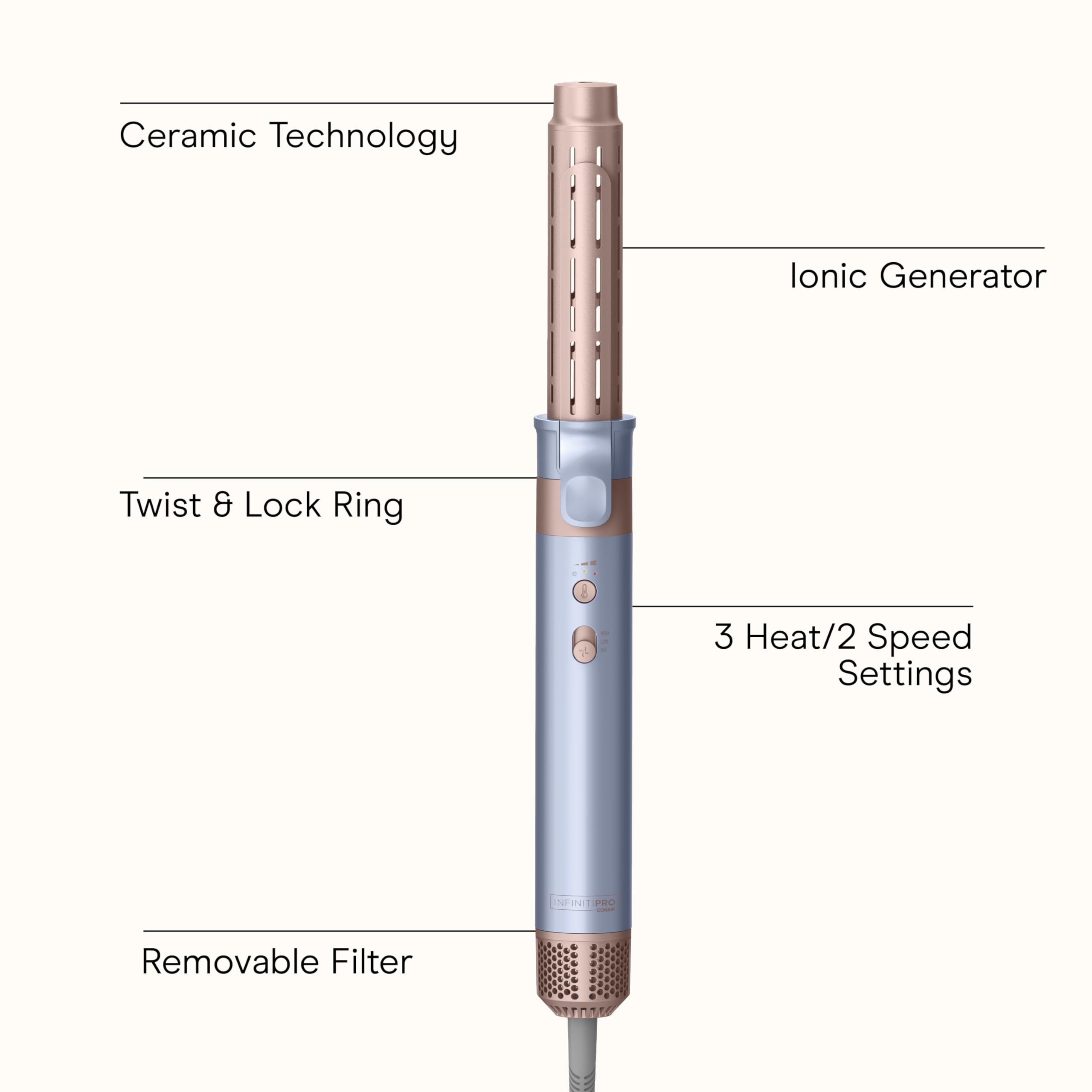 INFINITIPRO by CONAIR DigitalAIRE Multi Hair Styler, Air Styling System for Curls, Waves, Blowouts & Volume, 4 Attachments to Personalize Your Look Plus Storage Bag, Light Blue