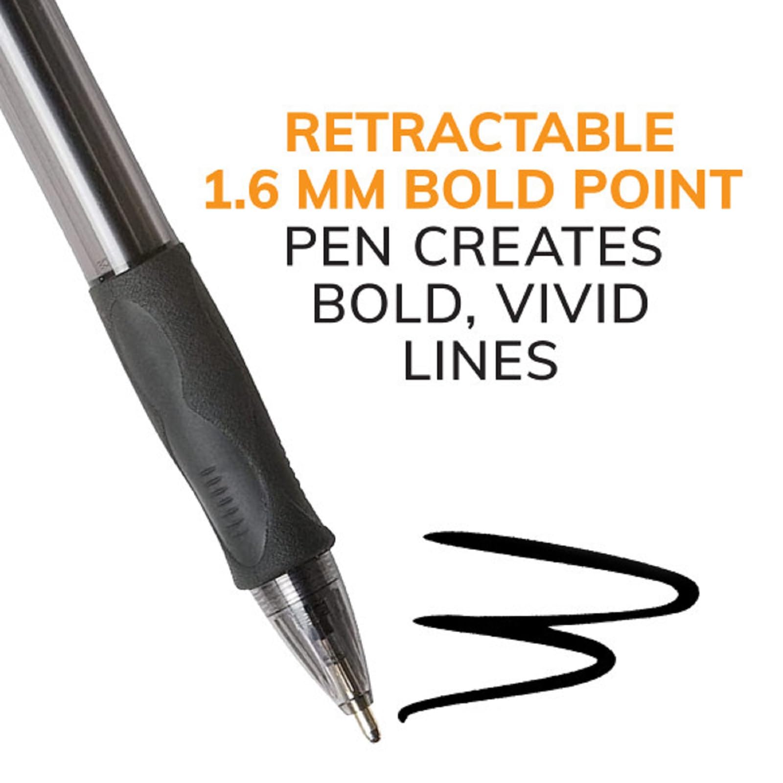 BIC Glide Bold Black Ballpoint Pens, Bold Point (1.6mm), 4-Count Pack, Retractable Ballpoint Pens With Comfortable Full Grip