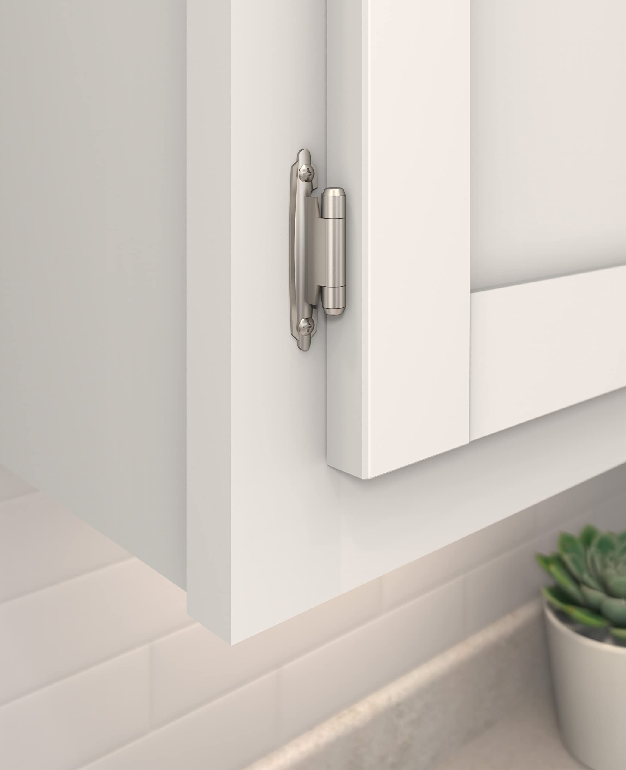 Amerock | Cabinet Hinge | 3/8 inch (10 mm) Inset | Satin Nickel | 2 Pack | Self-Closing | Face Mount | Cabinet Door