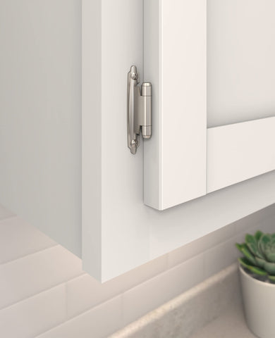 Amerock | Cabinet Hinge | 3/8 inch (10 mm) Inset | Satin Nickel | 2 Pack | Self-Closing | Face Mount | Cabinet Door