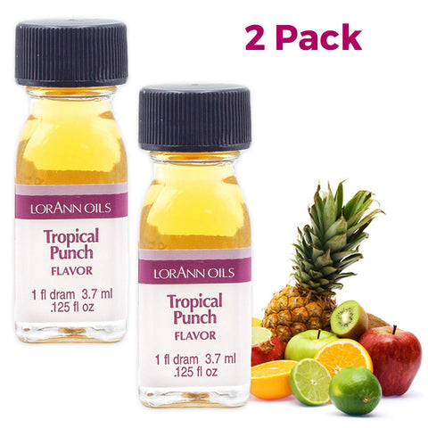 LorAnn Oils Super Strength Flavoring - Used For Candy Making, Flavoring, Baking, Hard Candy, & Flavor Oils - Bold, Natural Flavors 4X Stronger Than Extracts - Tropical Punch, Pack of 2, 0.125 fl oz
