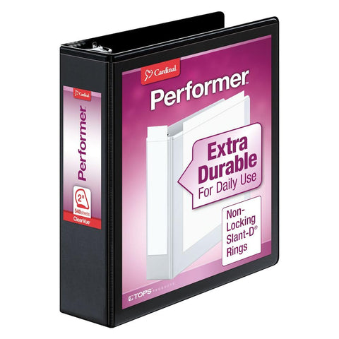 Cardinal Performer 3-Ring Binder, 2", Non-Locking Slant-D Rings, 540-Sheet Capacity, ClearVue Presentation Binder, Nonstick, PVC-Free, Black (17501CB)