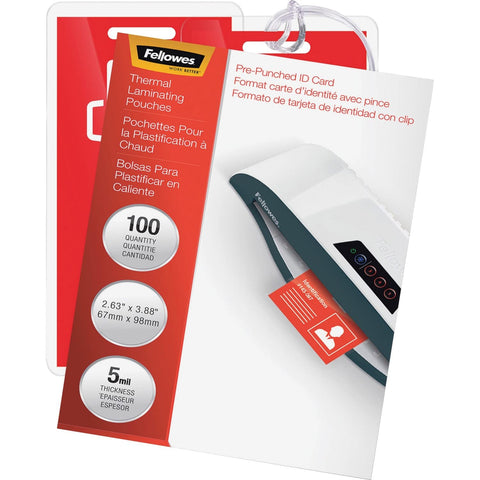Fellowes Hot Laminating Pouches, ID Tag, Punched, 5 mil, 100 Pack, Clear (52016)