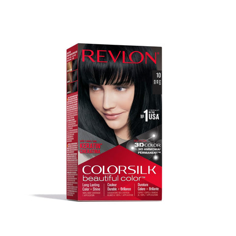 Revlon Permanent Hair Color, Permanent Hair Dye, Colorsilk with 100% Gray Coverage, Ammonia-Free, Keratin and Amino Acids, 10 Black, 4.4 Oz (Pack of 1)
