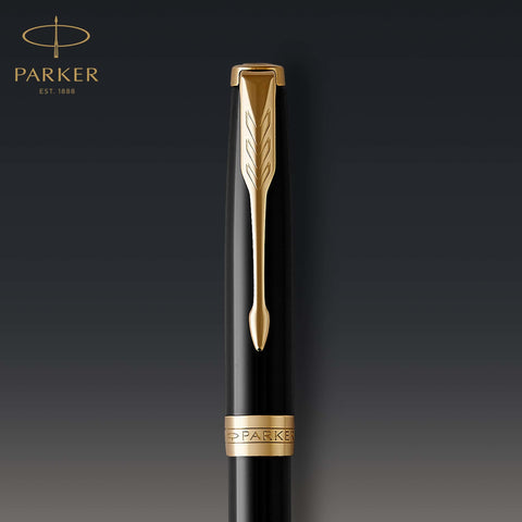 Parker Sonnet Ballpoint Pen Black Lacquer with Gold Trim Medium Point Black Ink (1931497)