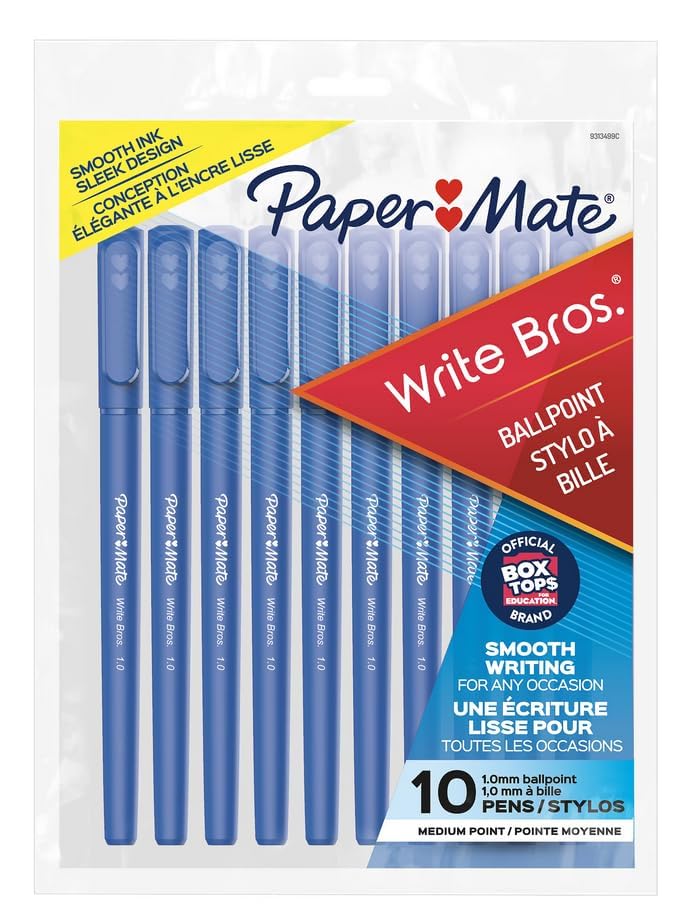 Paper Mate 9313499 Blue Medium Tip Write Brothers Stick Ballpoint Pens 10 Count