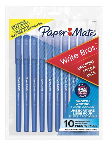 Paper Mate 9313499 Blue Medium Tip Write Brothers Stick Ballpoint Pens 10 Count