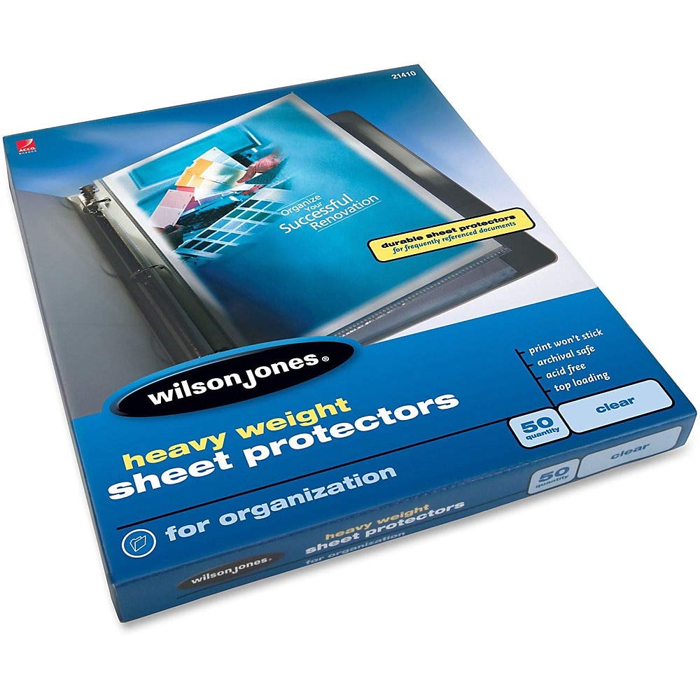 Wilson Jones Sheet Protectors, Heavy Weight, Top-Loading, Clear, 50 Sheets/Box (W21410)