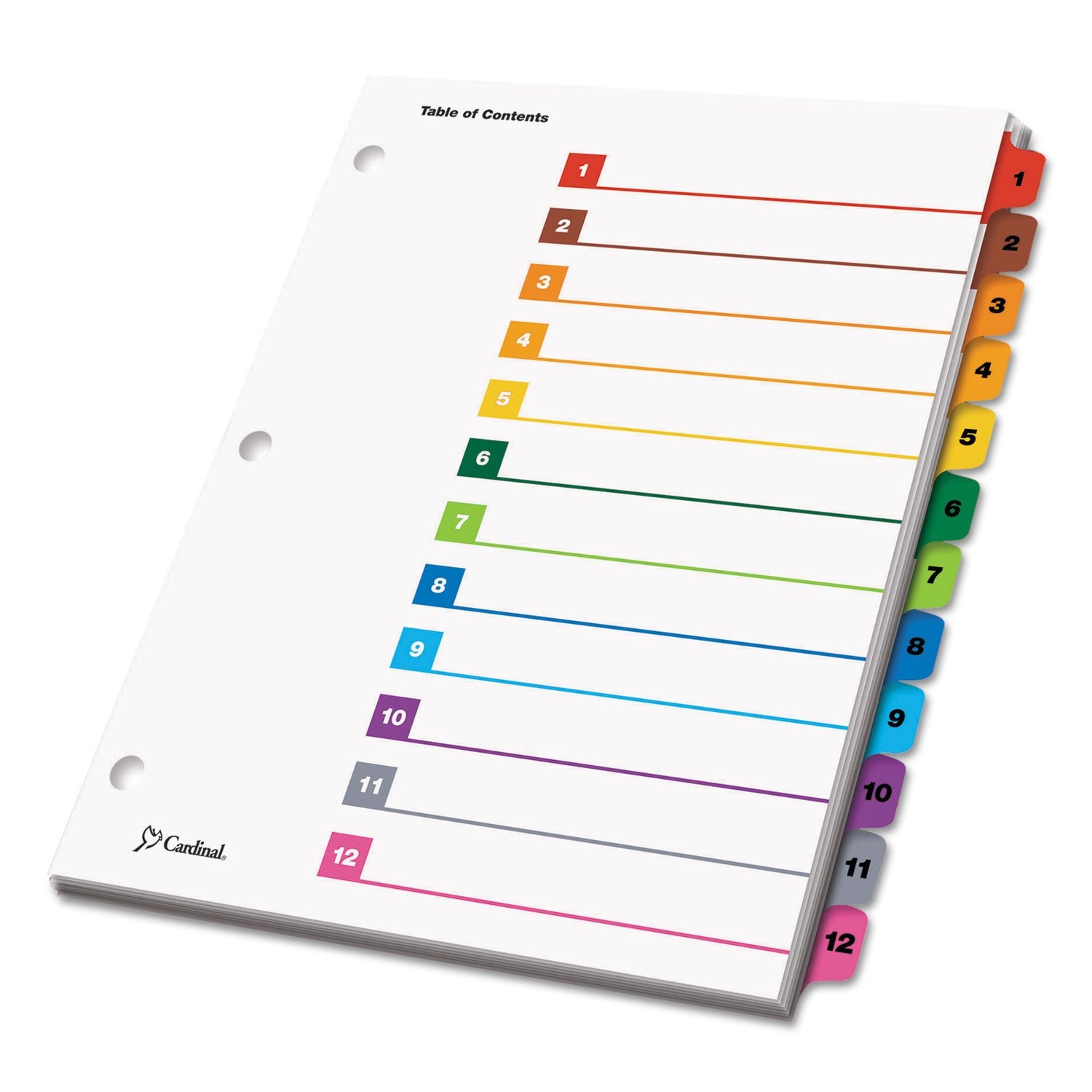 Tops Cardinal 12-Tab Numbered Binder Dividers, OneStep Index System for 3 Ring Binders, Tabs Numbered 1-12, Reverisble Multicolor Tabs, 1 Set (61218)