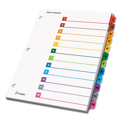 Tops Cardinal 12-Tab Numbered Binder Dividers, OneStep Index System for 3 Ring Binders, Tabs Numbered 1-12, Reverisble Multicolor Tabs, 1 Set (61218)
