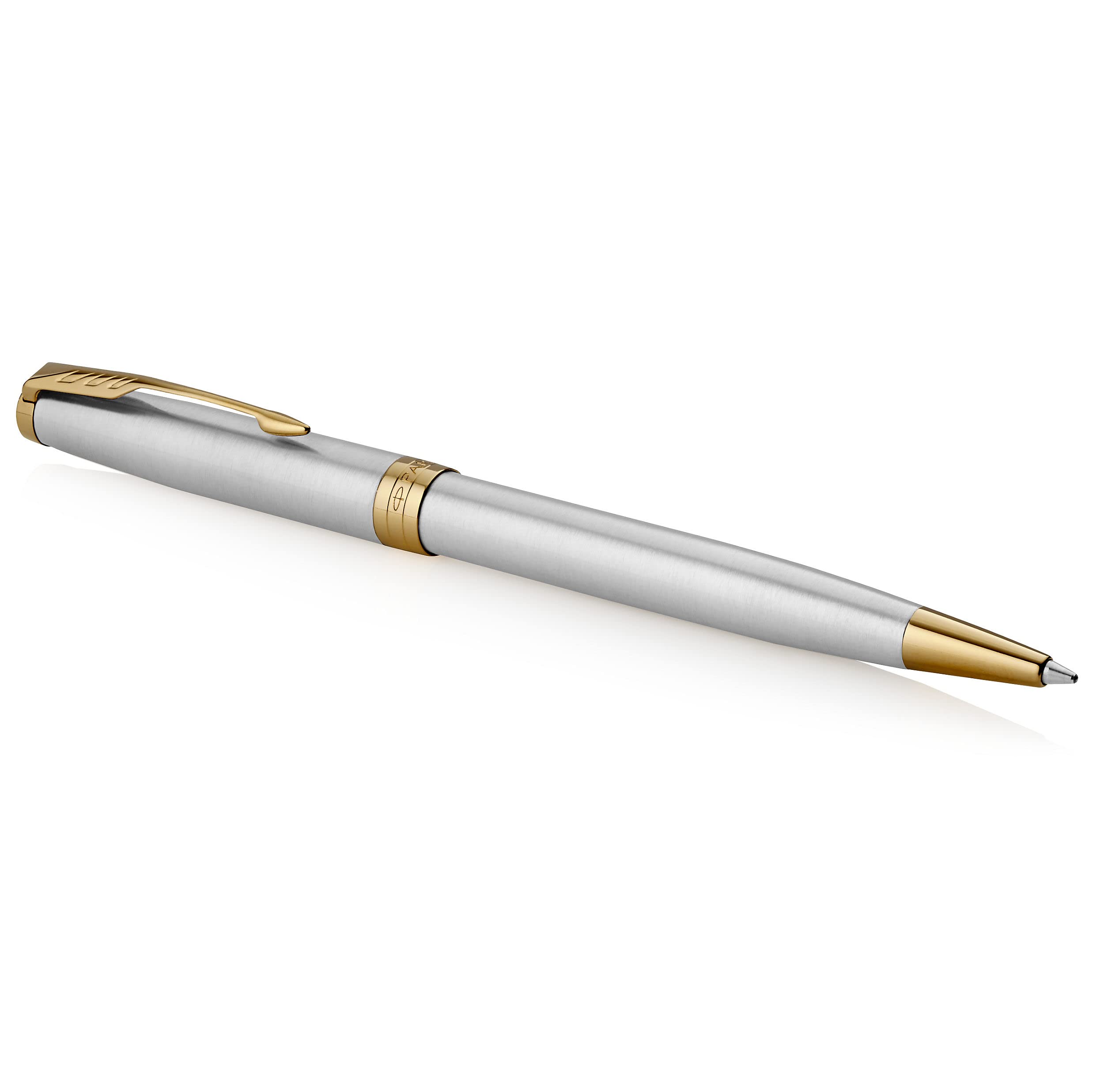 PARKER Sonnet Ballpoint Pen, Stainless Steel with Gold Trim, Medium Point Black Ink (1931507)