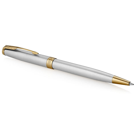 PARKER Sonnet Ballpoint Pen, Stainless Steel with Gold Trim, Medium Point Black Ink (1931507)
