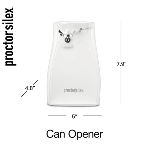 Proctor Silex Power Electric Automatic Can Opener for Kitchen with Knife Sharpener, Twist-off Easy-Clean Lever, Cord Storage, White (75224PS)
