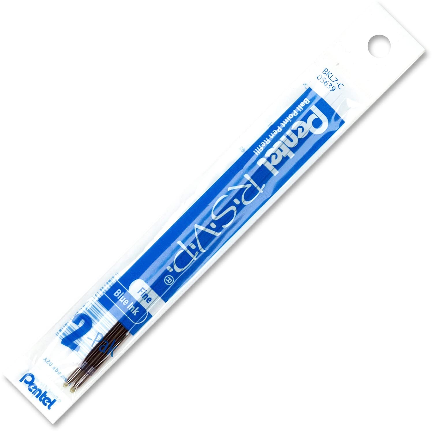 Pentel Refill Ink for BK90 R.S.V.P. Ballpoint Pen, Fine Line, Blue Ink, 2-Pack (BKL7-C)